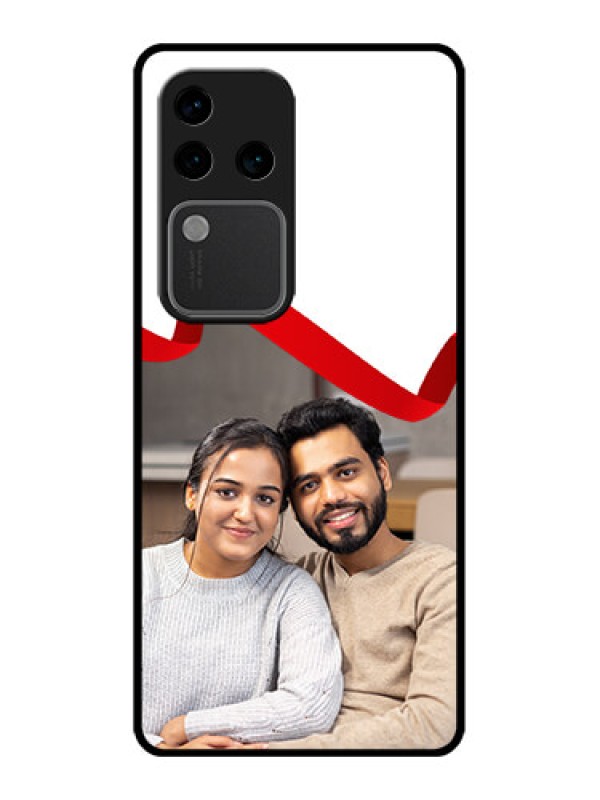 Custom Vivo V30 Pro 5G Custom Glass Phone Case - Red Ribbon Frame Design