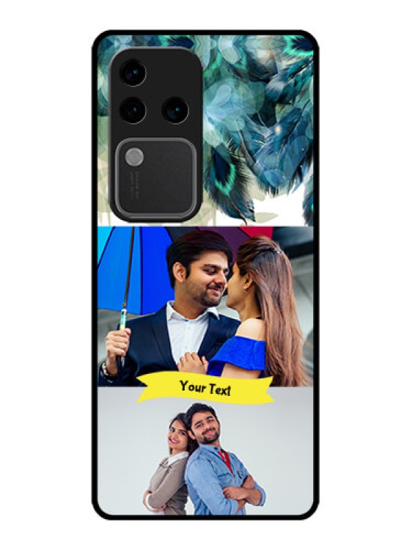 Custom Vivo V30 Pro 5G Custom Glass Phone Case - Image With Boho Peacock Feather Design