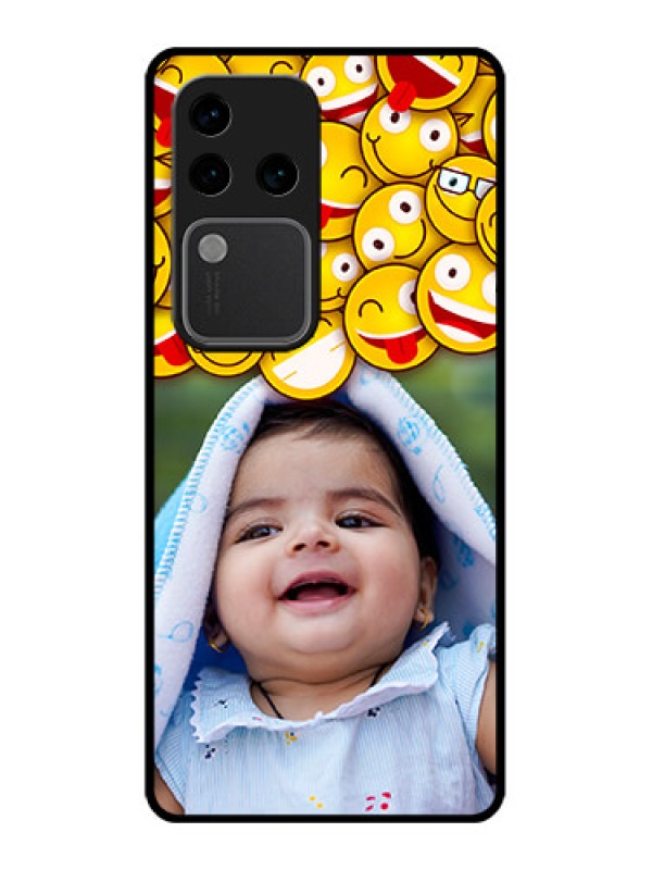Custom Vivo V30 Pro 5G Custom Glass Phone Case - With Smiley Emoji Design