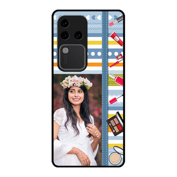 Vivo V30 Pro 5G Custom Glass Phone Case - Makeup Icons Design