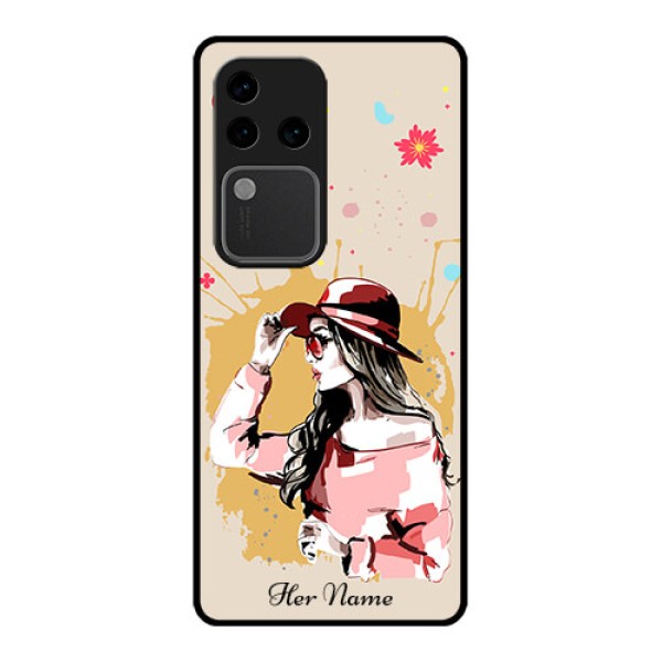 Vivo V30 Pro 5G Custom Glass Phone Case - Women With Pink Hat Design Vivo V30 Pro 5G Custom Glass Phone Case - Women With Pink Hat Design