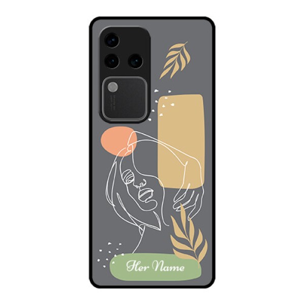 Vivo V30 Pro 5G Custom Glass Phone Case - Gazing Woman Line Art Design