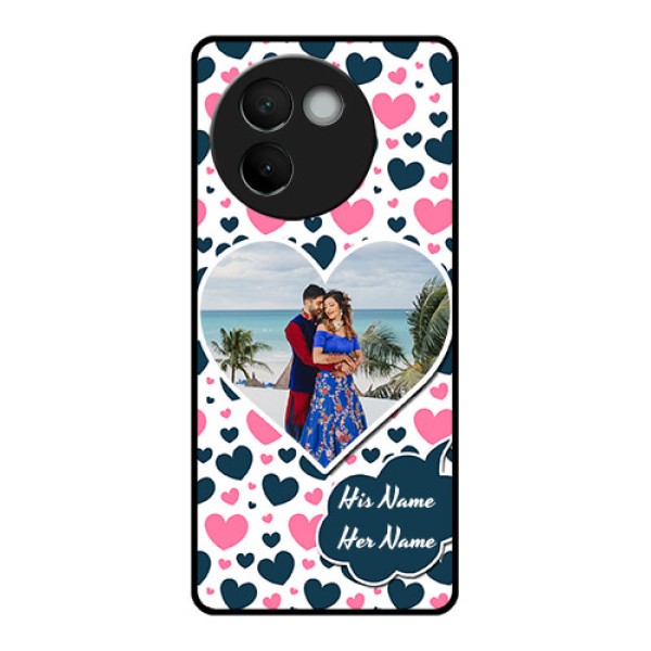 Vivo V30E 5G Custom Glass Phone CasePink and Blue Heart Design