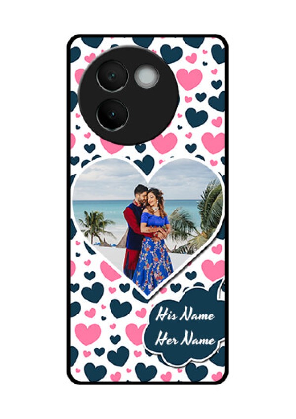 Vivo V30E 5G Custom Glass Phone CasePink and Blue Heart Design