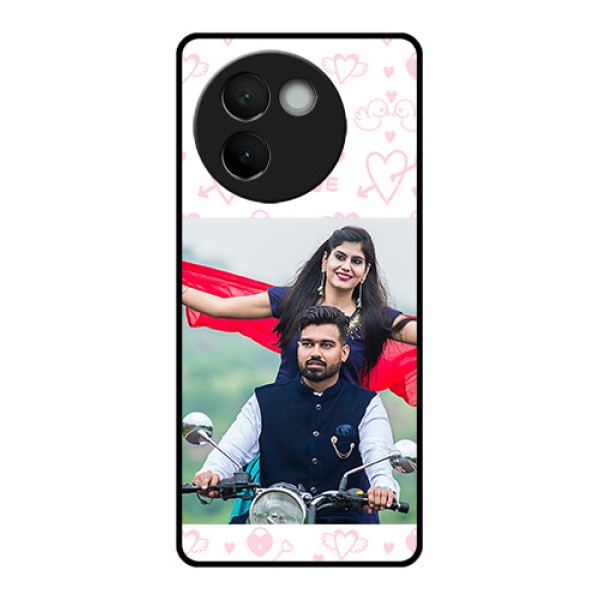Vivo V30E 5G Custom Glass Phone CasePink Flying Heart Design