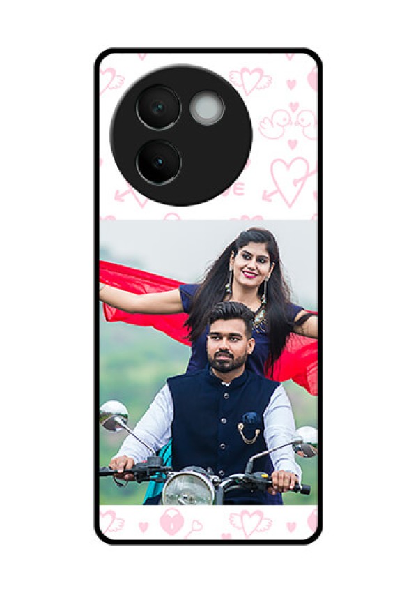 Vivo V30E 5G Custom Glass Phone CasePink Flying Heart Design