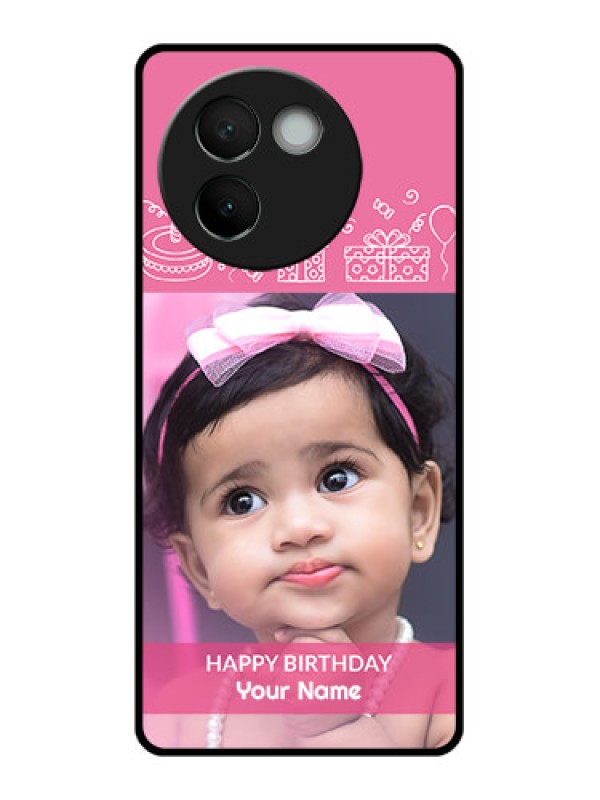 Custom Vivo V30E 5G Custom Glass Phone CaseWith Birthday Line Art Design