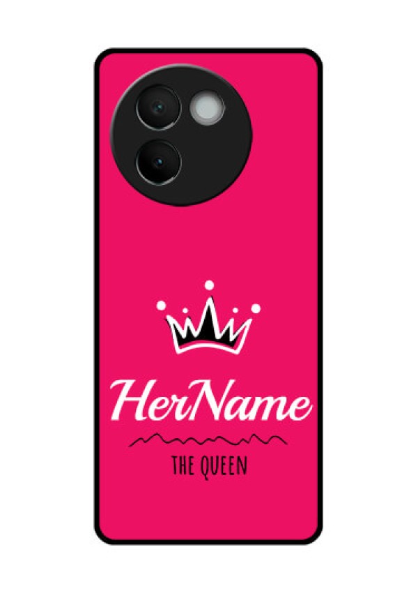 Vivo V30E 5G Custom Glass Phone CaseQueen With Name Design