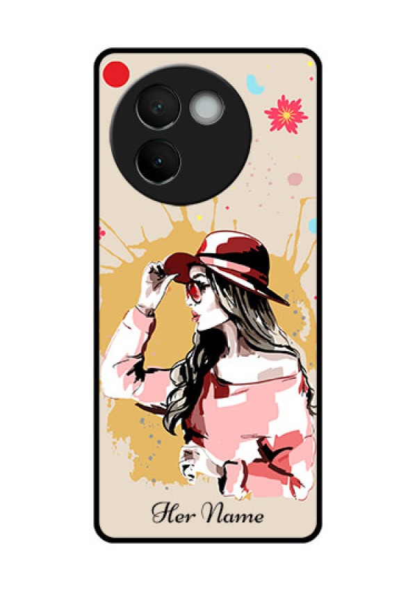 Vivo V30E 5G Custom Glass Phone CaseWomen With Pink Hat Design