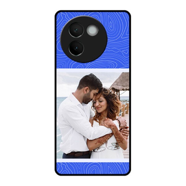 Vivo V30E 5G Custom Glass Phone CaseCurved Line Art With Blue And White Design Vivo V30E 5G Custom Glass Phone CaseCurved Line Art With Blue And White Design