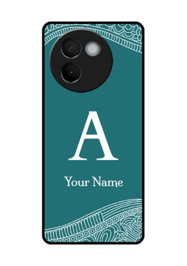 Vivo V30E 5G Custom Glass Phone CaseLine Art Pattern With Custom Name Design