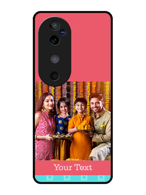 Custom Vivo V40 5G Custom Glass Phone CasePeach and Blue Color Design