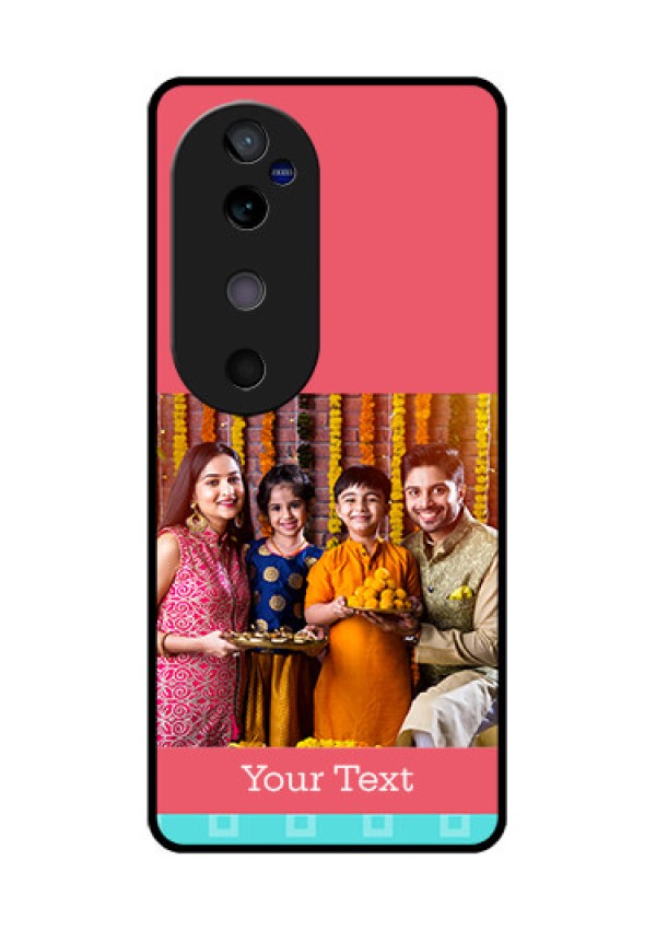 Vivo V40 5G Custom Glass Phone CasePeach and Blue Color Design