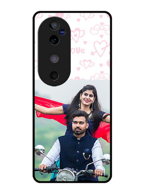 Custom Vivo V40 5G Custom Glass Phone CasePink Flying Heart Design