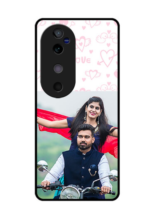 Vivo V40 5G Custom Glass Phone CasePink Flying Heart Design