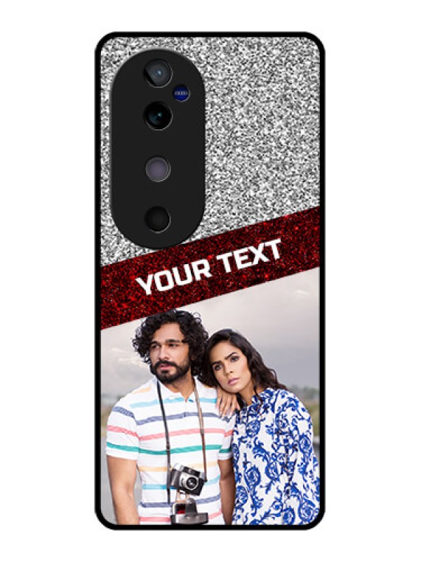Custom Vivo V40 5G Custom Glass Phone CaseImage Holder With Glitter Strip Design