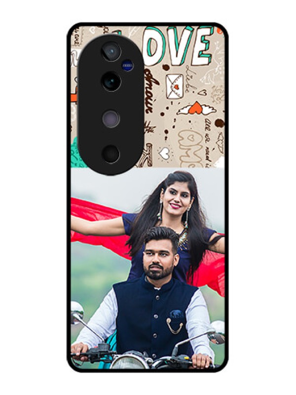 Custom Vivo V40 5G Custom Glass Phone CaseLove Doodle Pattern