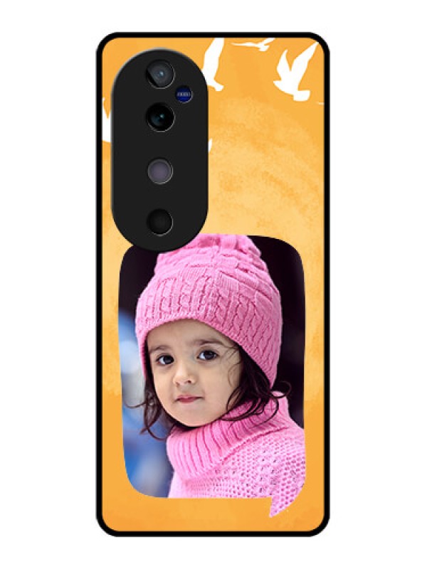 Custom Vivo V40 5G Custom Glass Phone CaseWater Color Design With Bird Icons