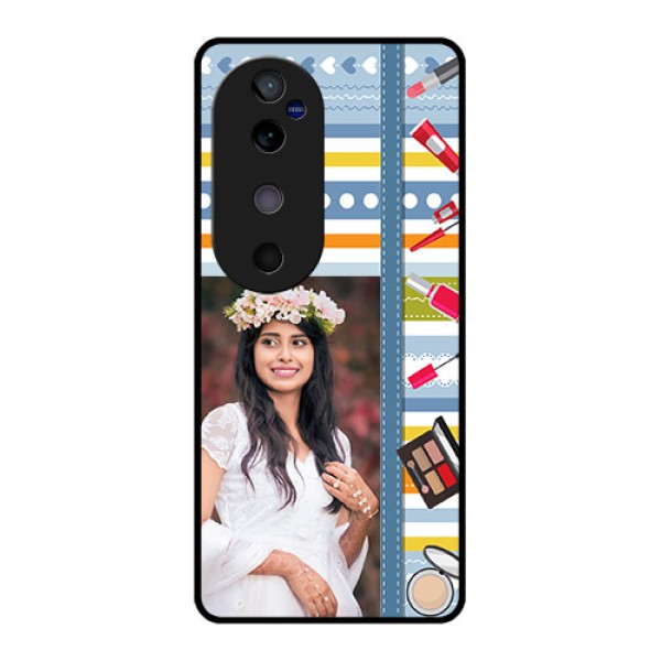Vivo V40 5G Custom Glass Phone CaseMakeup Icons Design