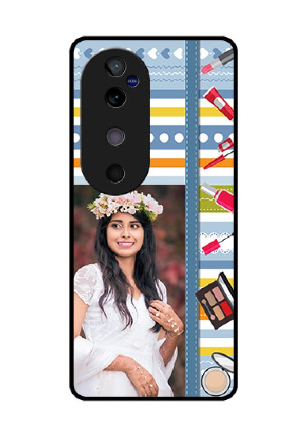 Vivo V40 5G Custom Glass Phone CaseMakeup Icons Design