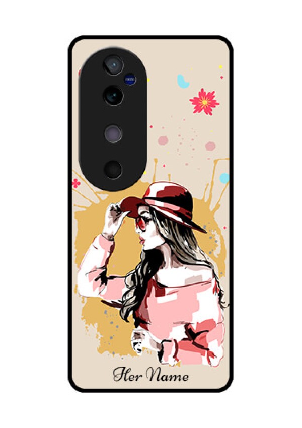 Vivo V40 5G Custom Glass Phone CaseWomen With Pink Hat Design