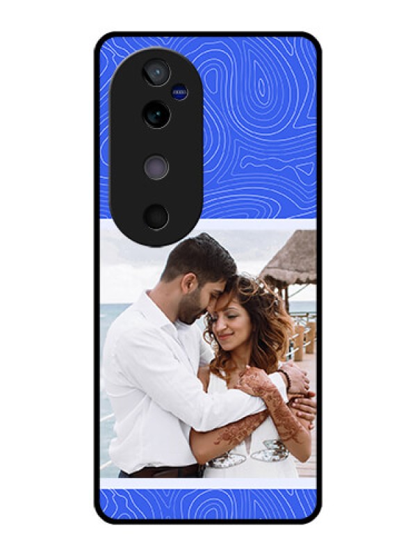 Custom Vivo V40 5G Custom Glass Phone CaseCurved Line Art With Blue And White Design