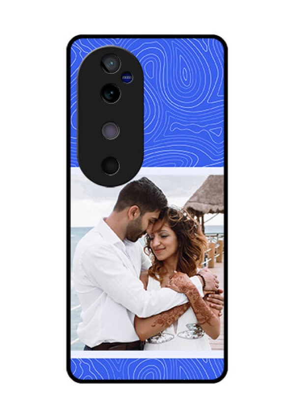Vivo V40 5G Custom Glass Phone CaseCurved Line Art With Blue And White Design