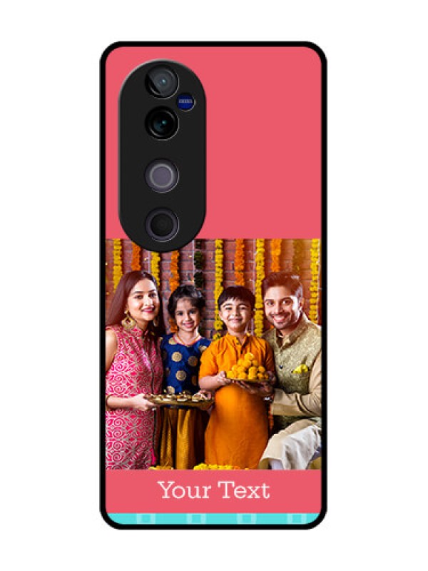 Custom Vivo V40 Pro 5G Custom Glass Phone CasePeach and Blue Color Design