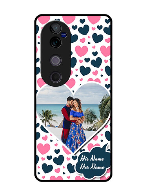 Custom Vivo V40 Pro 5G Custom Glass Phone CasePink and Blue Heart Design