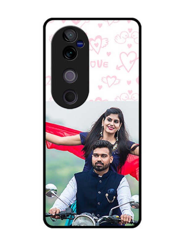 Custom Vivo V40 Pro 5G Custom Glass Phone CasePink Flying Heart Design