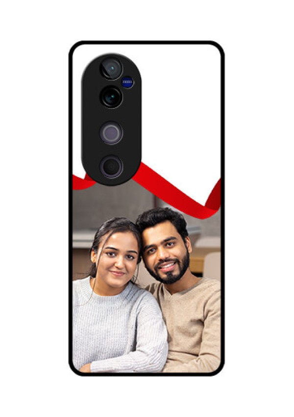 Vivo V40 Pro 5G Custom Glass Phone CaseRed Ribbon Frame Design