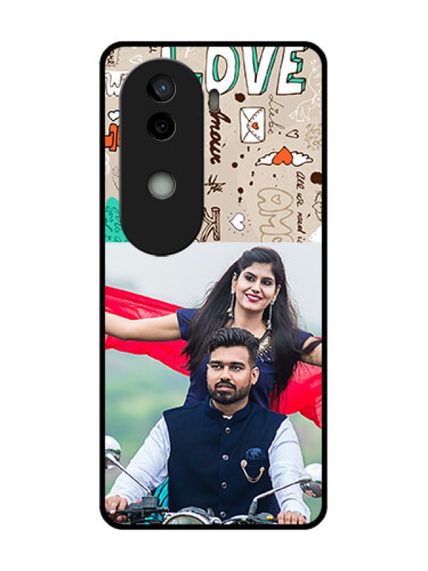 Custom Vivo V40e 5G Custom Glass Phone CaseLove Doodle Pattern