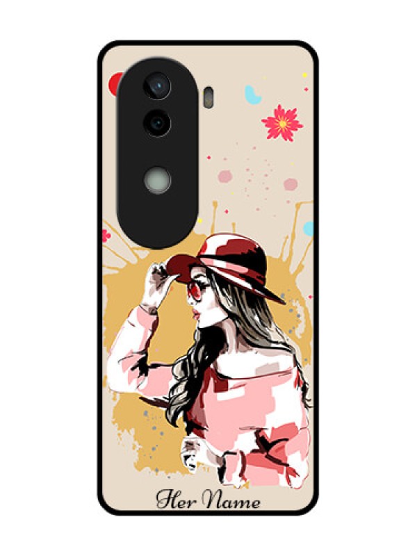 Custom Vivo V40e 5G Custom Glass Phone CaseWomen With Pink Hat Design