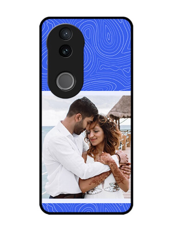Custom Vivo V50 5G Custom Glass Phone CaseCurved Line Art With Blue And White Design