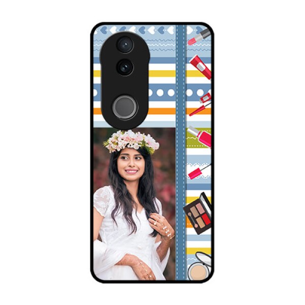 Vivo V50e 5G Custom Glass Phone Case - Makeup Icons Design