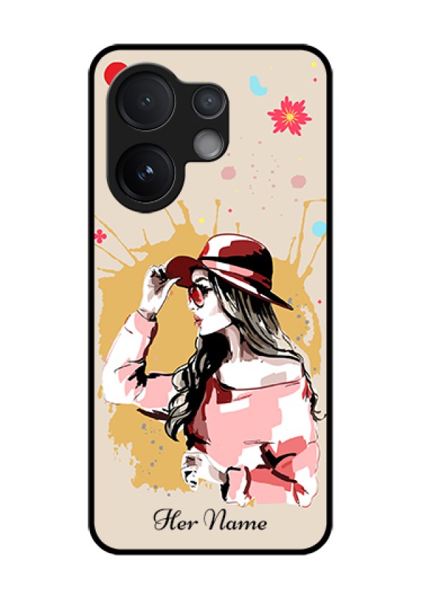 Vivo V60 5G Custom Glass Phone Case - Women With Pink Hat Design