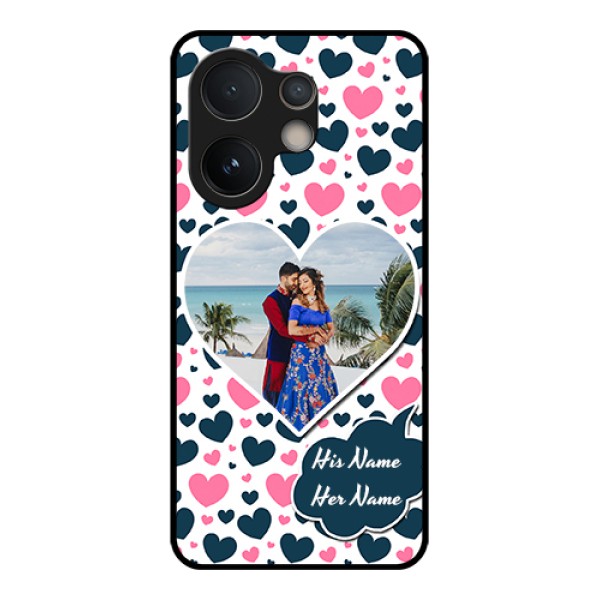 Vivo V60e 5G Custom Glass Phone Case - Pink & Blue Heart Design