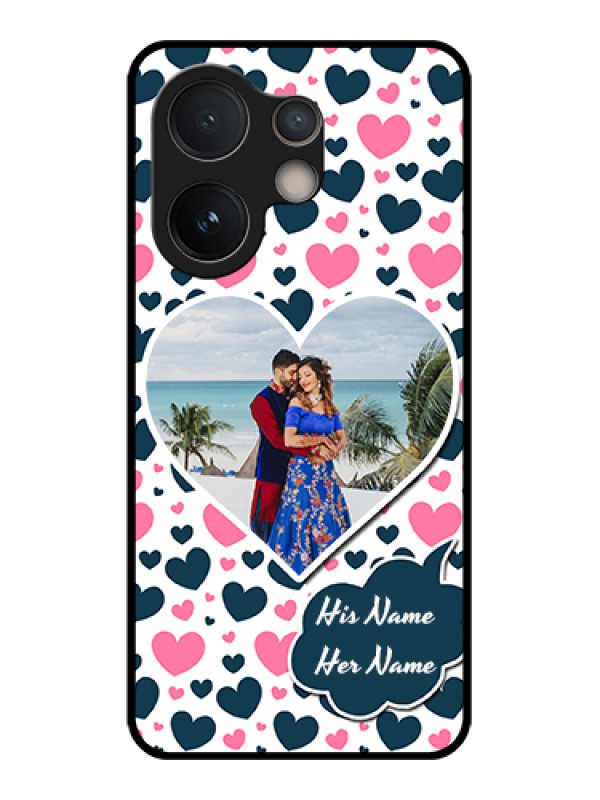 Custom Vivo V60e 5G Custom Glass Phone Case - Pink & Blue Heart Design