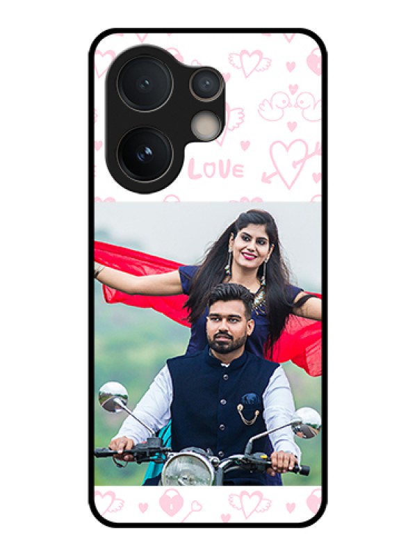 Custom Vivo V60e 5G Custom Glass Phone Case - Pink Flying Heart Design