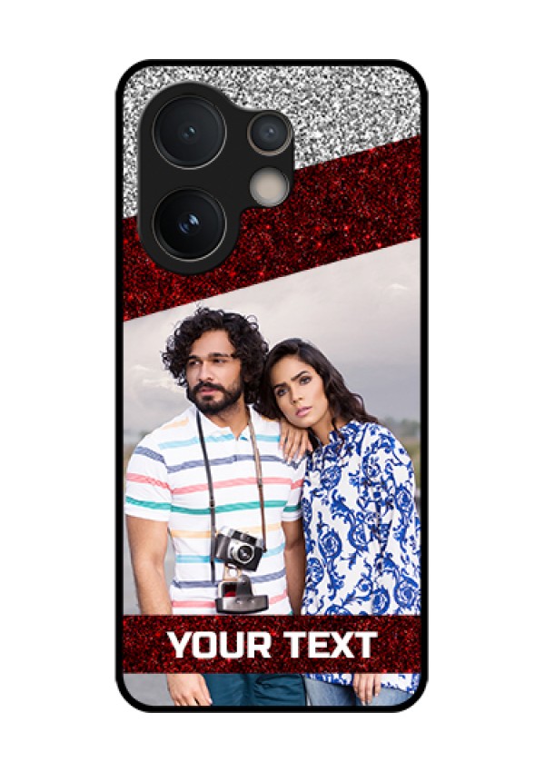 Vivo V60e 5G Custom Glass Phone Case - Image Holder With Glitter Strip Design