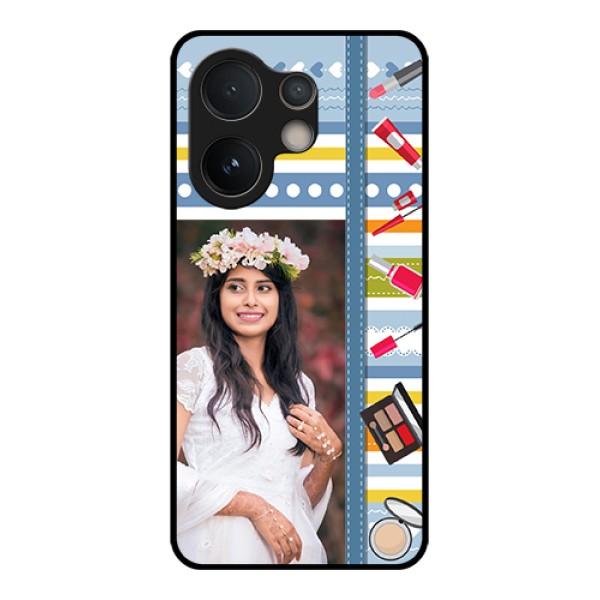Vivo V60e 5G Custom Glass Phone Case - Makeup Icons Design