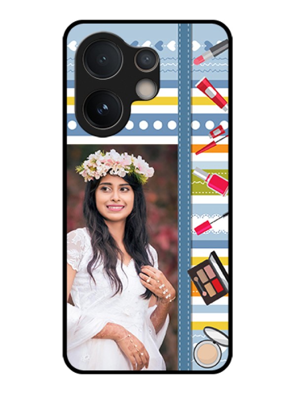 Custom Vivo V60e 5G Custom Glass Phone Case - Makeup Icons Design