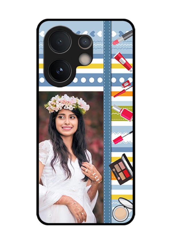 Vivo V60e 5G Custom Glass Phone Case - Makeup Icons Design