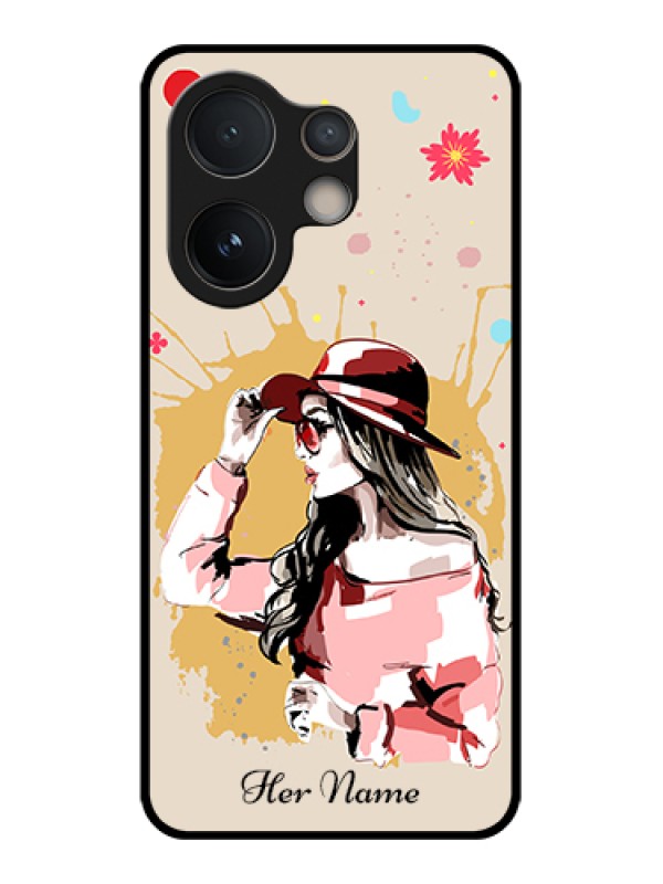 Custom Vivo V60e 5G Custom Glass Phone Case - Women With Pink Hat Design