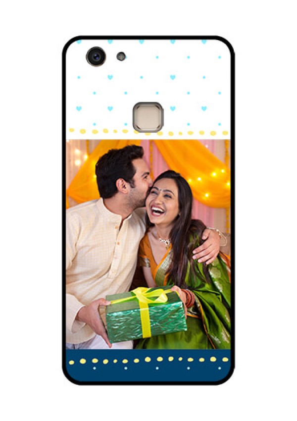 Vivo V7 Plus Custom Glass Phone Case - White And Blue Abstract Design