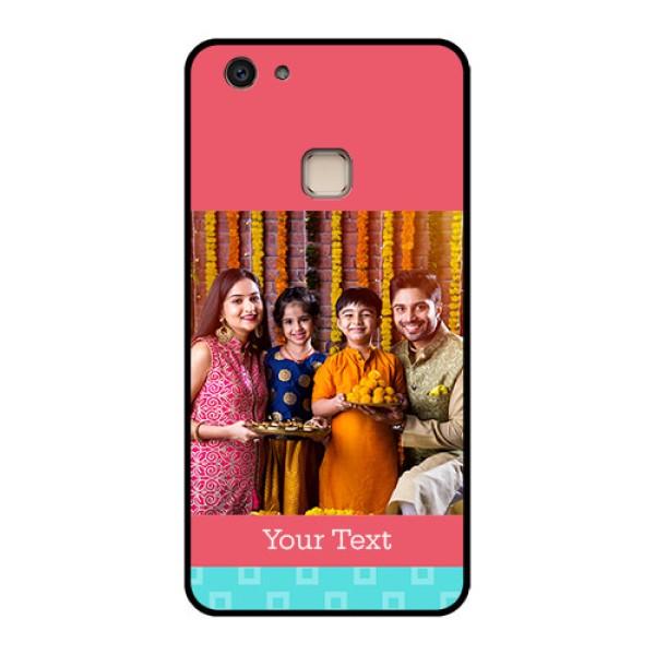 Vivo V7 Plus Custom Glass Phone Case - Peach & Blue Color Design