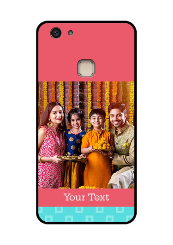 Vivo V7 Plus Custom Glass Phone Case - Peach & Blue Color Design