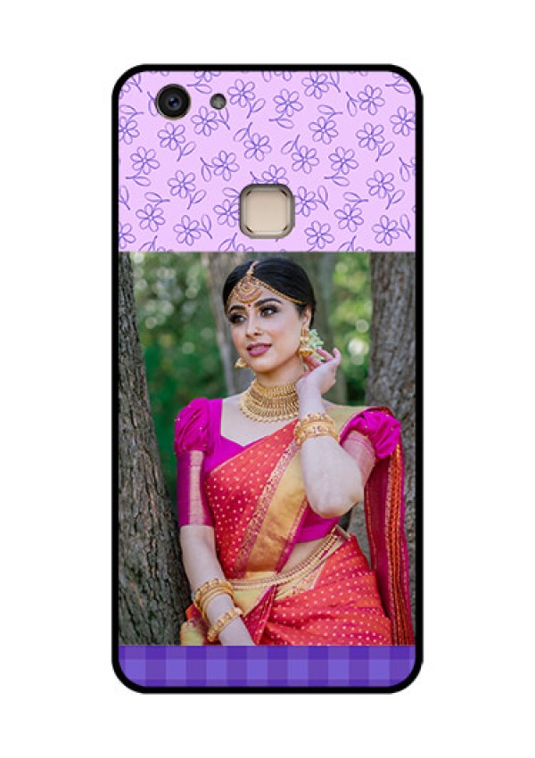Vivo V7 Plus Custom Glass Phone Case - Purple Floral Design