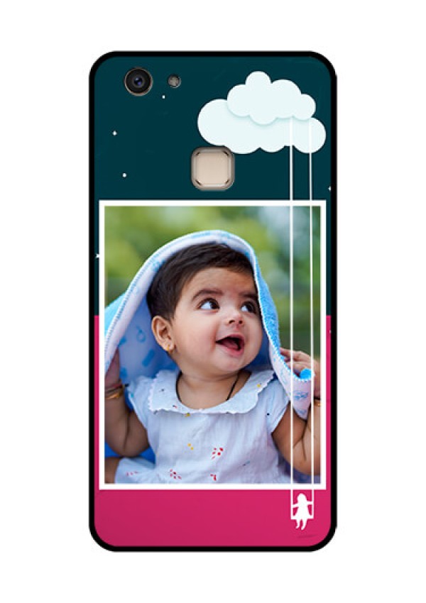 Vivo V7 Plus Custom Glass Phone Case - Cute Girl With Cloud Design