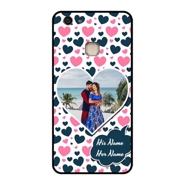 Vivo V7 Plus Custom Glass Phone Case - Pink & Blue Heart Design